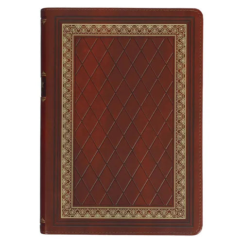 KJV Study Bible, Standard King James Version Holy Bible, Thumb Tabs, Ribbons, Faux Leather, Saddle Tan/Diamond Debossed