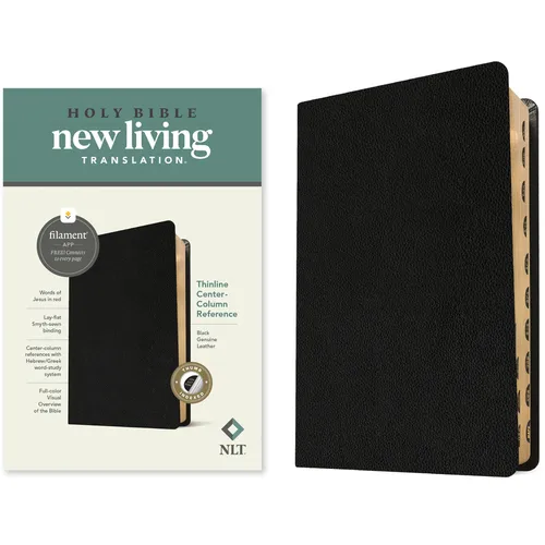 NLT Thinline Center-Column Reference Bible, Filament Enabled (Genuine Leather, Black, Indexed, Red Letter)