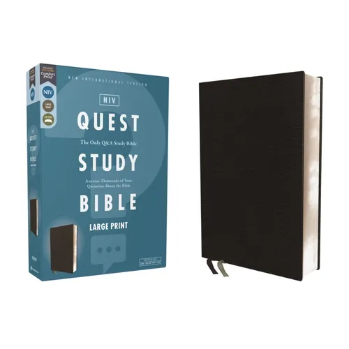 Niv, Quest Study Bible, Large Print, Bonded Leather, Black, Comfort Print: The Only Q and A Study Bible
