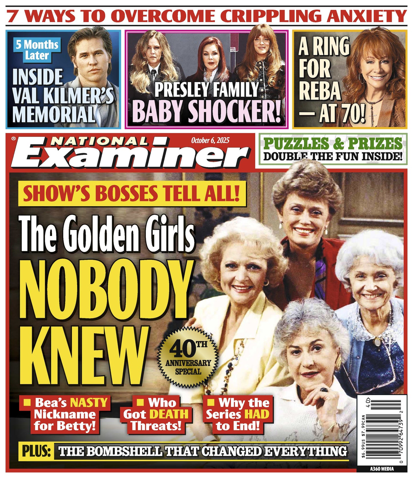 National Examiner - 10.06.25: The Golden Girls Secrets Revealed, Inside Val Kilmer's Memorial & Heartfelt Tribute, Presley Family’s Shocking News, Reba McEntire’s Exciting Engagement & More!