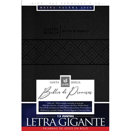 Santa Biblia de Promesas Reina Valera 1960 / Letra Gigante - 13 Puntos / Piel Especial Con Cierre / Negra // Spanish Promise Bible Rvr60 / Giant Print