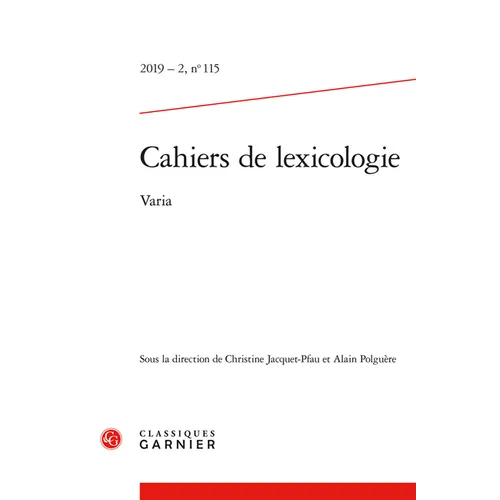 Cahiers de Lexicologie: Varia