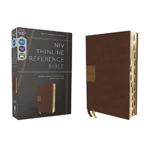 Niv, Thinline Reference Bible (Deep Study at a Portable Size), Leathersoft, Brown, Red Letter, Thumb Indexed, Comfort Print