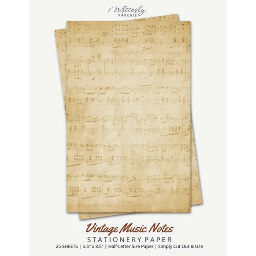 Vintage Music Notes Stationery Paper: Half Letter Size Paper, Music Themed, Letter Writing Paper, 25-sheets