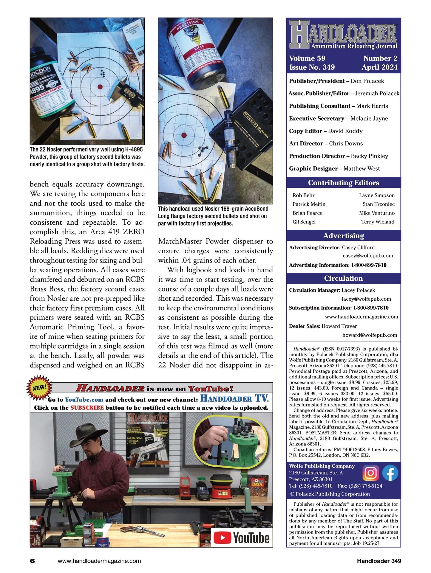Handloader April 2024 -  The Ammunition Reloading Journal: 44 Magnum With Over 200 Loads, The 6mm Bench Rest Ackley, The Lee Loader, Cartridge Case Prep & More!