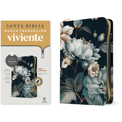 Biblia Ultrafina Ntv de Zíper, Con Filament (Sentipiel, Floral, Índice, Letra Roja)