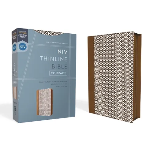Niv, Thinline Bible, Compact, Leathersoft, Brown/White, Zippered, Red Letter, Comfort Print