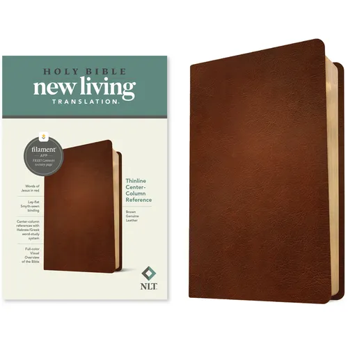 NLT Thinline Center-Column Reference Bible, Filament Enabled (Genuine Leather, Brown, Red Letter)
