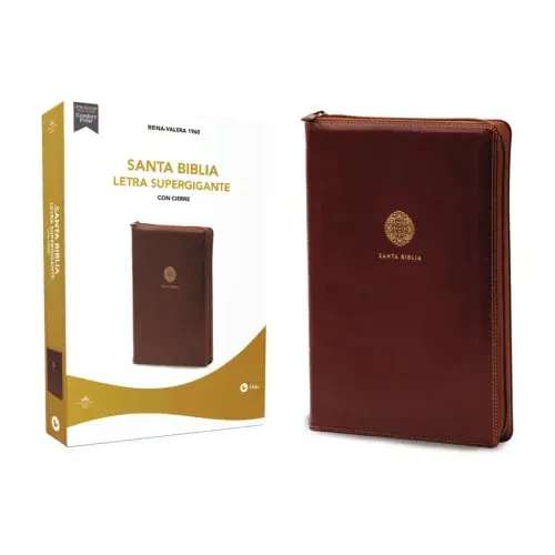 Rvr60, Santa Biblia, Letra Supergigante, Leathersoft, Café, Con Cierre, Comfort Print