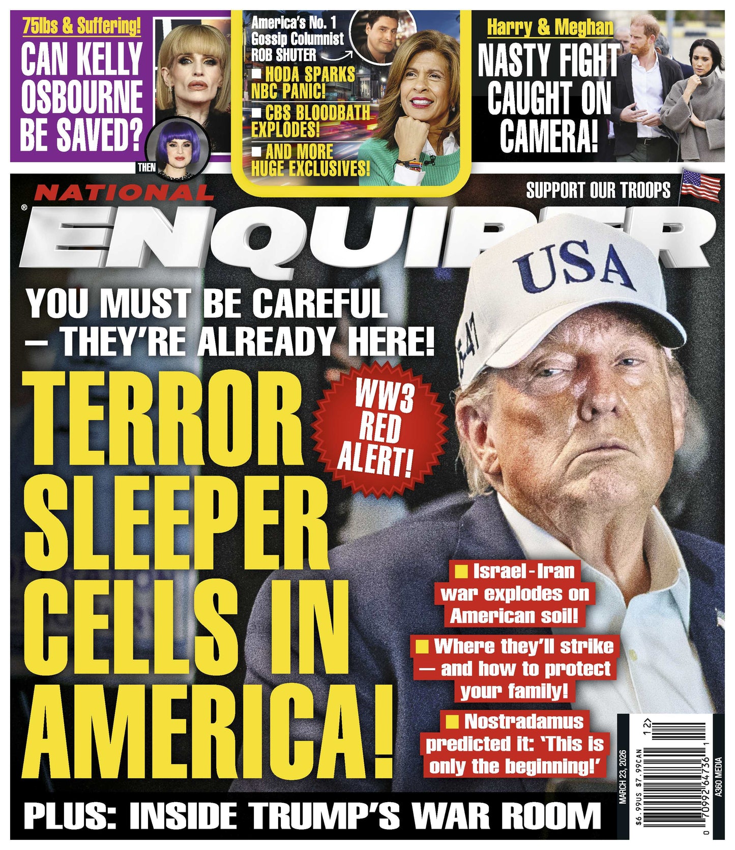 National Enquirer - 03.23.26: WW3 Red Alert, Terror Sleeper Cells in America, Kelly Osbourne's Weight Loss, Harry & Meghan Nasty Fight Caught On Camera, Inside Trump's War Room & More!