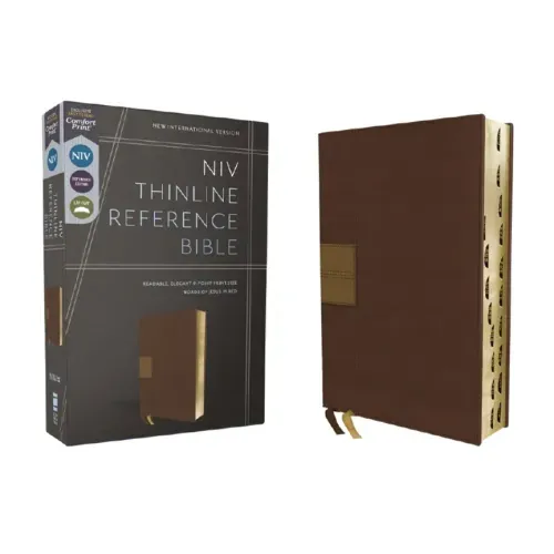 Niv, Thinline Reference Bible (Deep Study at a Portable Size), Leathersoft, Brown, Red Letter, Thumb Indexed, Comfort Print