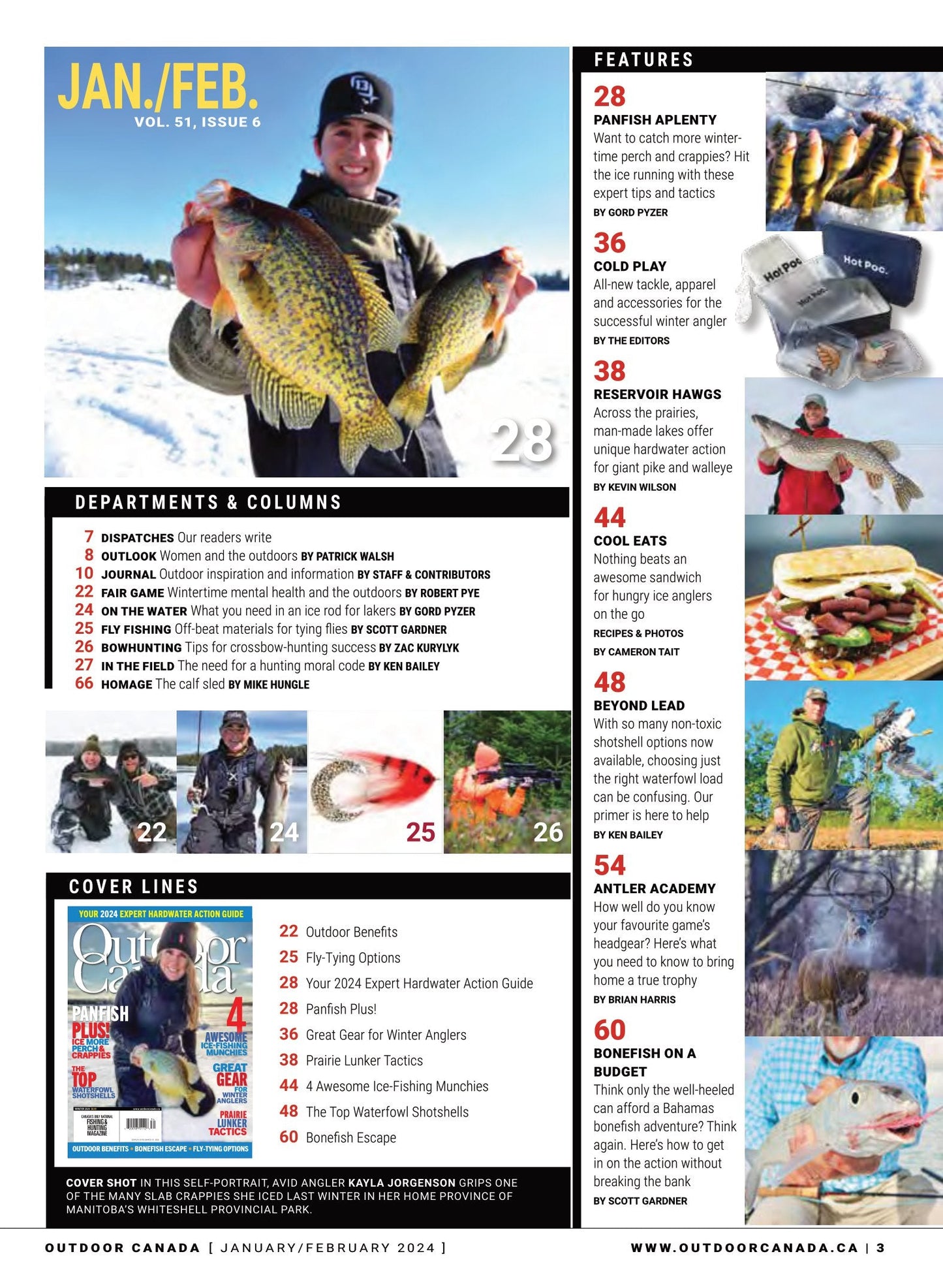 Outdoor Canada - Your Winter 2024 Expert Hardwater Action Guide: 4 Awesome Ice-Fishing Munchies, Great Gear For Winter Anglers, Prairie Lunker Tactics, Top Waterfowl Shotshells & More!