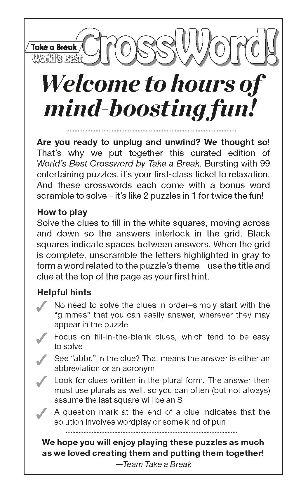 World's Best Puzzle - Crossword 25.04.11: 99 Puzzles & Mystery Words, Bonus Word Scrambles, Take On The Go, Enjoy Hours Of Mind-Boosting Fun & More!