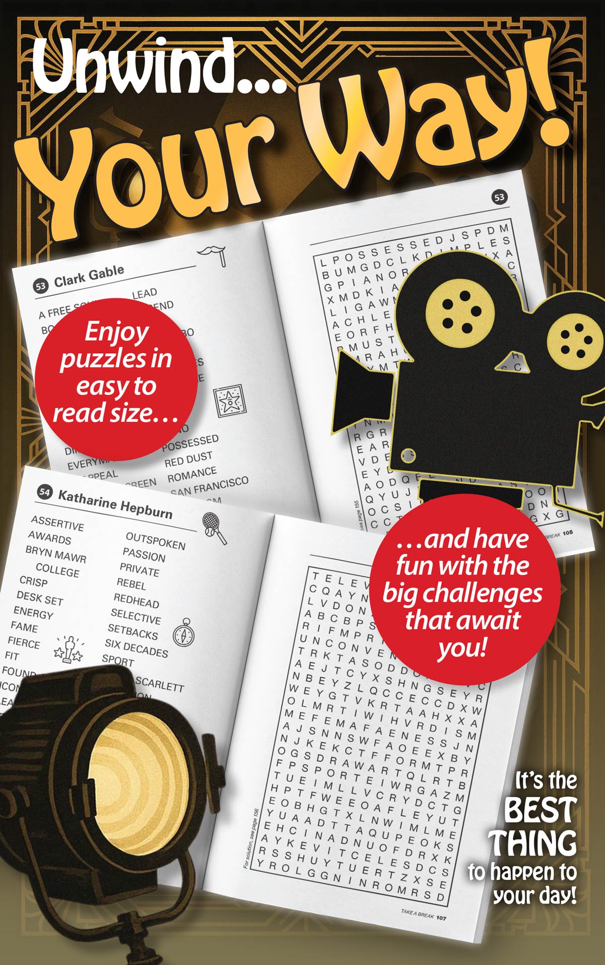 World's Best Puzzle - Word Search 25.08.15: Large Print, 71 Themed Puzzles, Golden Age Of Hollywood,  Relax & Unwind, Solve, Sharpen Your Brain & More!