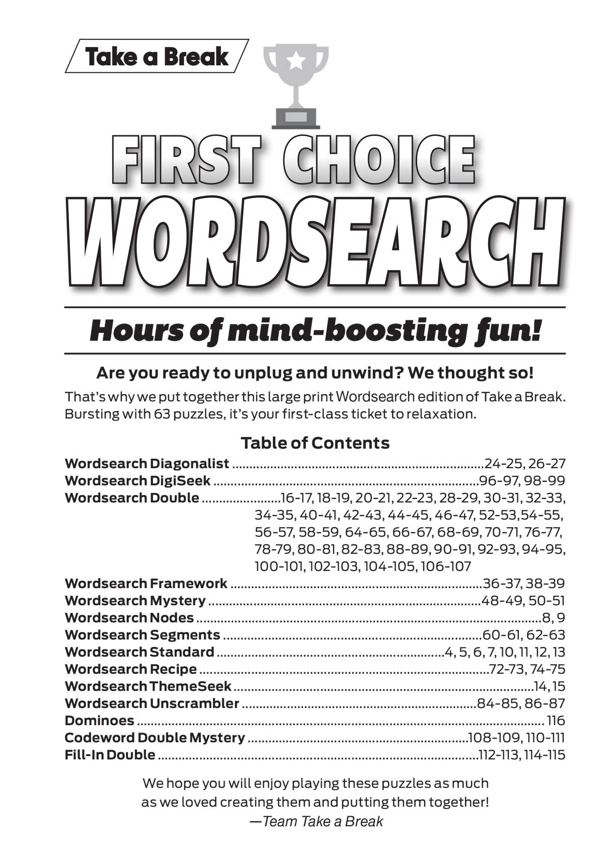 Take a Break - First Choice Word Search 25.08.15: Large Print, Over 60 Puzzles, Word Game Fun For Everyone, Relax, Solve, Unwind & More!