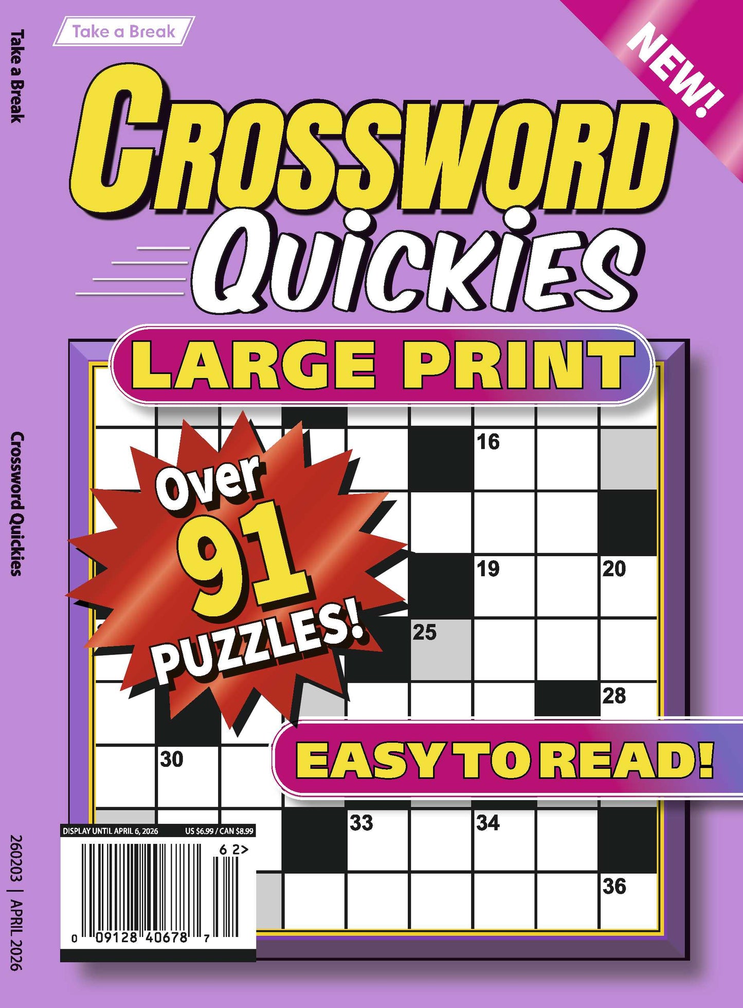 Take a Break - Crossword Quickies 26.01.02: Large Print, Over 91 Puzzles, Easy To Read, Relax & Unwind, Great For Travel, Brain Booster & More!