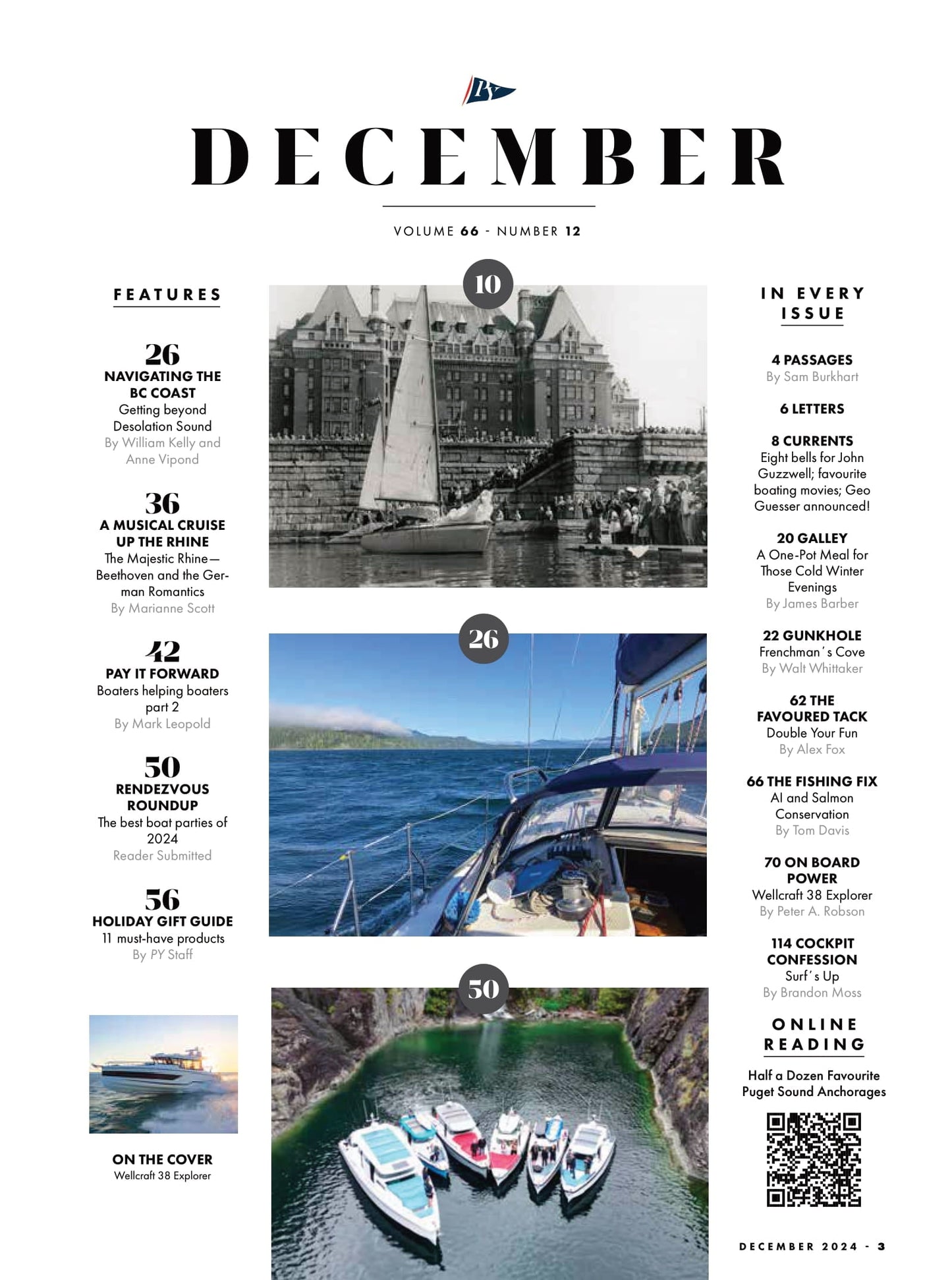 Pacific Yachting - December 2024: Navigating Beyond Desolation, Holiday Wish List, 11 Must Have Gifts, Gunkhole's Frenchman's Cove, 2024 Rendezvous Roundup, Tested Wellcraft 38 Explorer & More!