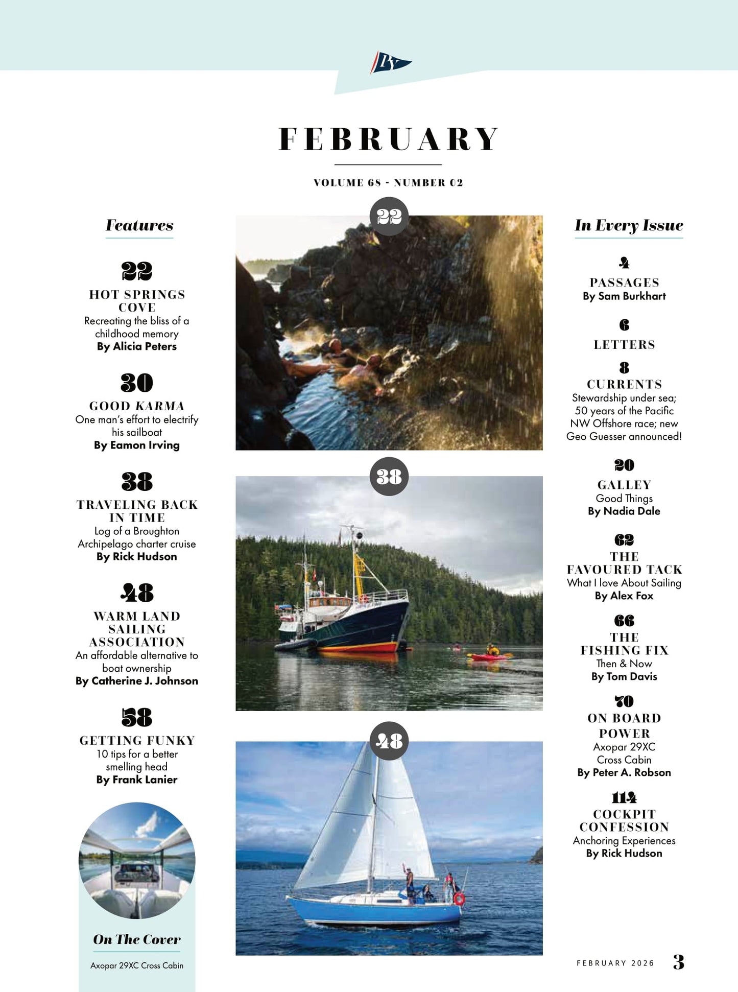Pacific Yachting - February 2026: Re-Visiting Hot Springs Cove, Broughton Islands Charter, Electrify Your Sailboat, Axopar 29XC Cross Cabin Review, Tips For Sustainable Boating, Sailing Hacks & More!