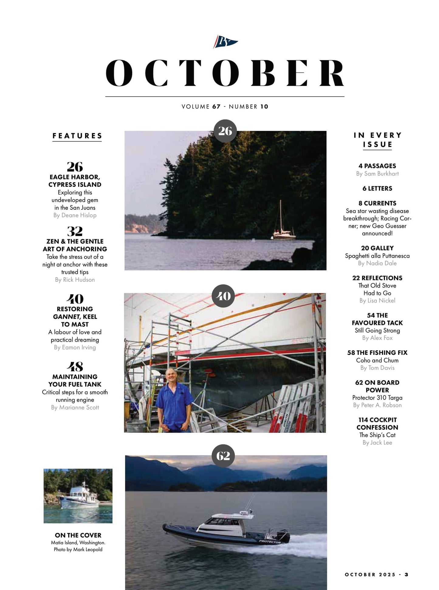 Pacific Yachting - October 2025: Tips & Techniques To Anchor Like A Pro, Exploring Cypress Island’s Eagle Harbor, Maintaining Your Fuel Tank, Restoring Gannet, Keel To Mast & More!