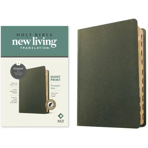 NLT Personal Size Giant Print Bible, Filament Enabled (Genuine Leather, Olive Green, Indexed, Red Letter)