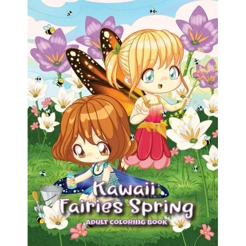 Kawaii Fairies Spring Adult Coloring Book: A Whimsical Spring & Easter Coloring Book for Adults & Kids: Fairies, Bunnies, Chicks, Butterflies, Flowers