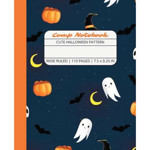 Comp Notebook: Cute Halloween Pattern Wide Ruled Composition Notebook Journal for Students, College, School, Office, Work