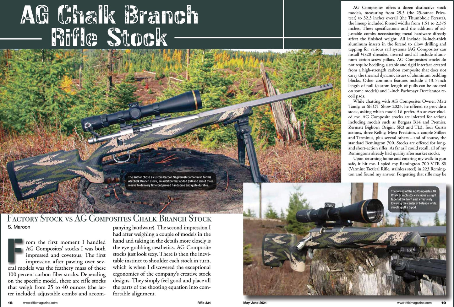 Rifle May 2024 - AG Composites Chalk Branch vs Factory Stock, Henry Lever Action 22 Magum, Bullard Repeating Rifle, Notes On Scope Attachments, Barrels, Optics, Modern Hunting Rifles, Wars & More!