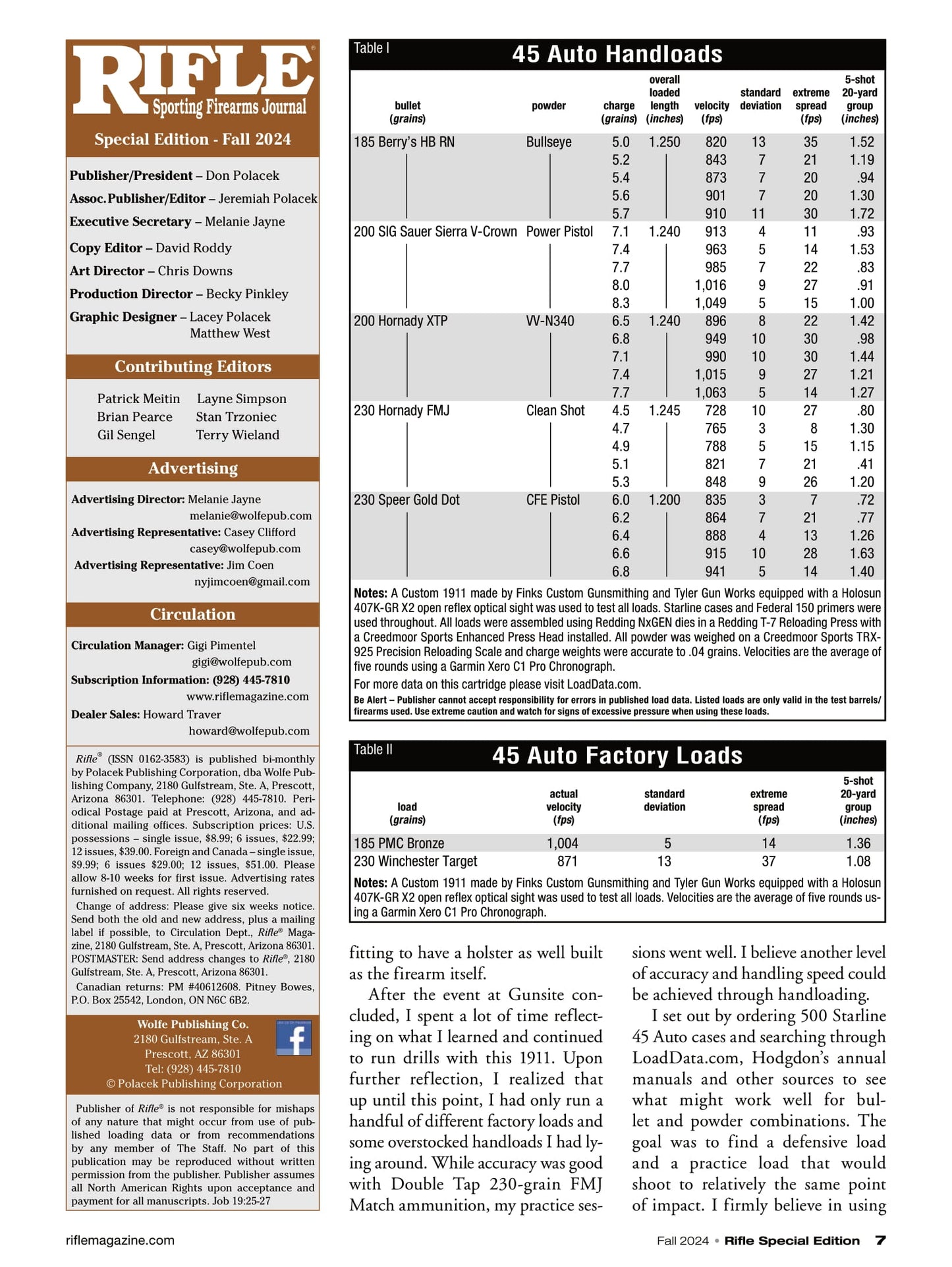 Rifle Special Edition - Fall 2024: Custom Guns & Ammunitions, Tisas 1911 Yukon Carry C10 In 10mm, The New Glock 19X MOS, Handloading The 5.7x28mm FN, Two 44-40 Colt Frontier Six Shooters & More!