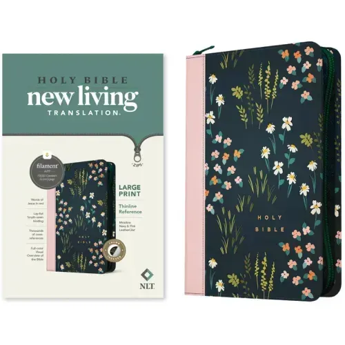NLT Large Print Thinline Reference Zipper Bible, Filament Enabled (Leatherlike, Meadow Navy & Pink, Indexed, Red Letter)