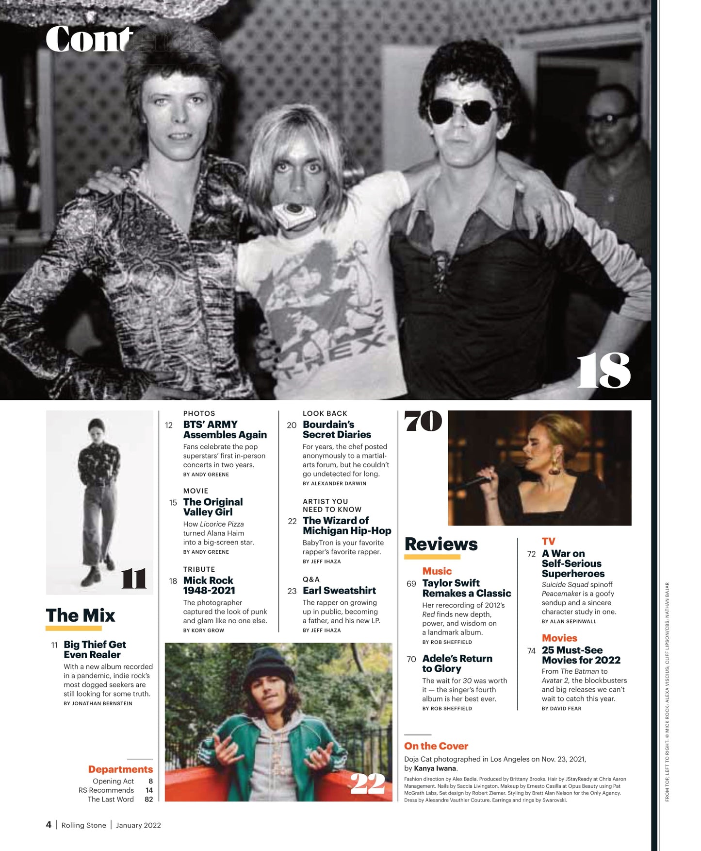 Rolling Stone - January 2022: Doja Cat Finally Drops Her Guard, The Lost Gospel Of DMX, Delta Force's Dirty Secret, BTS Army, Anthony Bourdain's Secret Diaries, Taylor Swift Rerecording Red & More!
