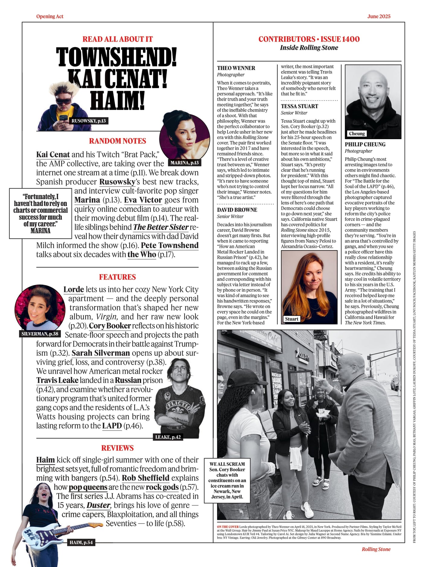 Rolling Stone - June 2025: Lorde Reborn, Her Stunning Comeback, Kai Cenat & AMP Takeover, Cory Booker’s Bold Vision, Sarah Silverman Opens Up,  LAPD Under Fire, Heavy Metal Gulag & More!
