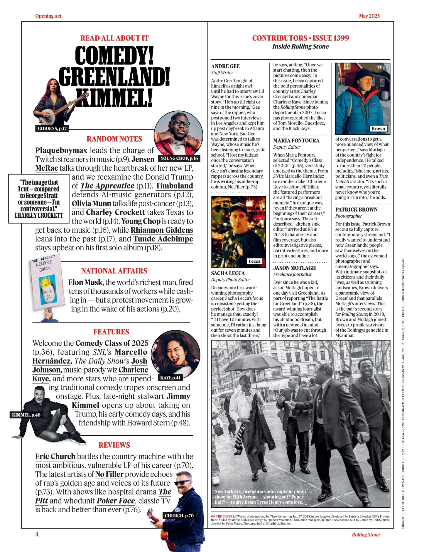 Rolling Stone - May 2025: Lil Wayne Lives By His Own Rules, Chaos & Carnage Of The First 100 Days, Battle For Greenland, Jimmy Kimmel's Interview, New Comedy All-Stars, Brian Tyree Henry & More!