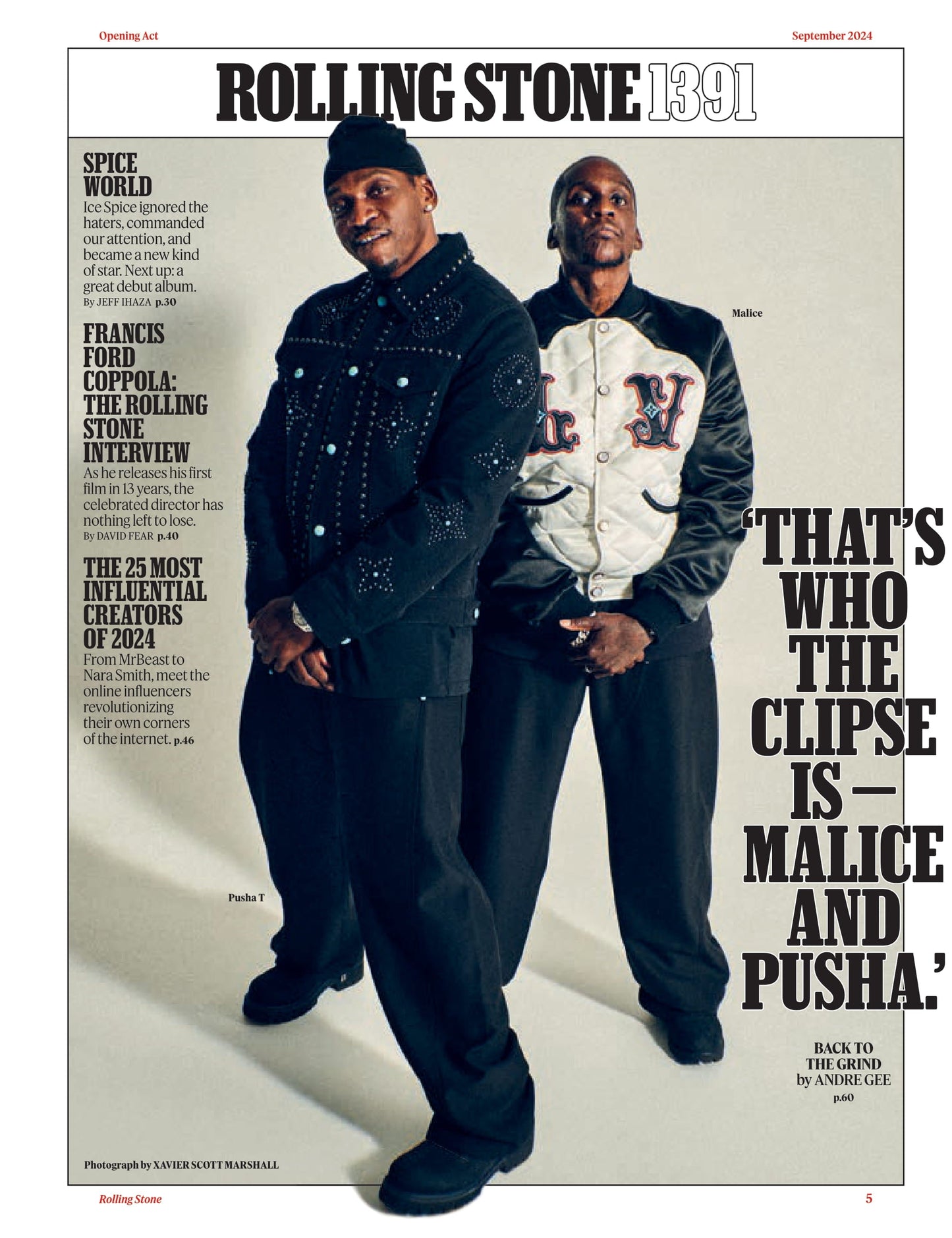 Rolling Stone - September 2024: Ice Spice On Fire, Francis Ford Coppola Interview, Sherrod Brown's Last Stand, Hozier, Hunter Schaefer From Euphoria To Final Girl & 25 Most Influential Creators 2024!