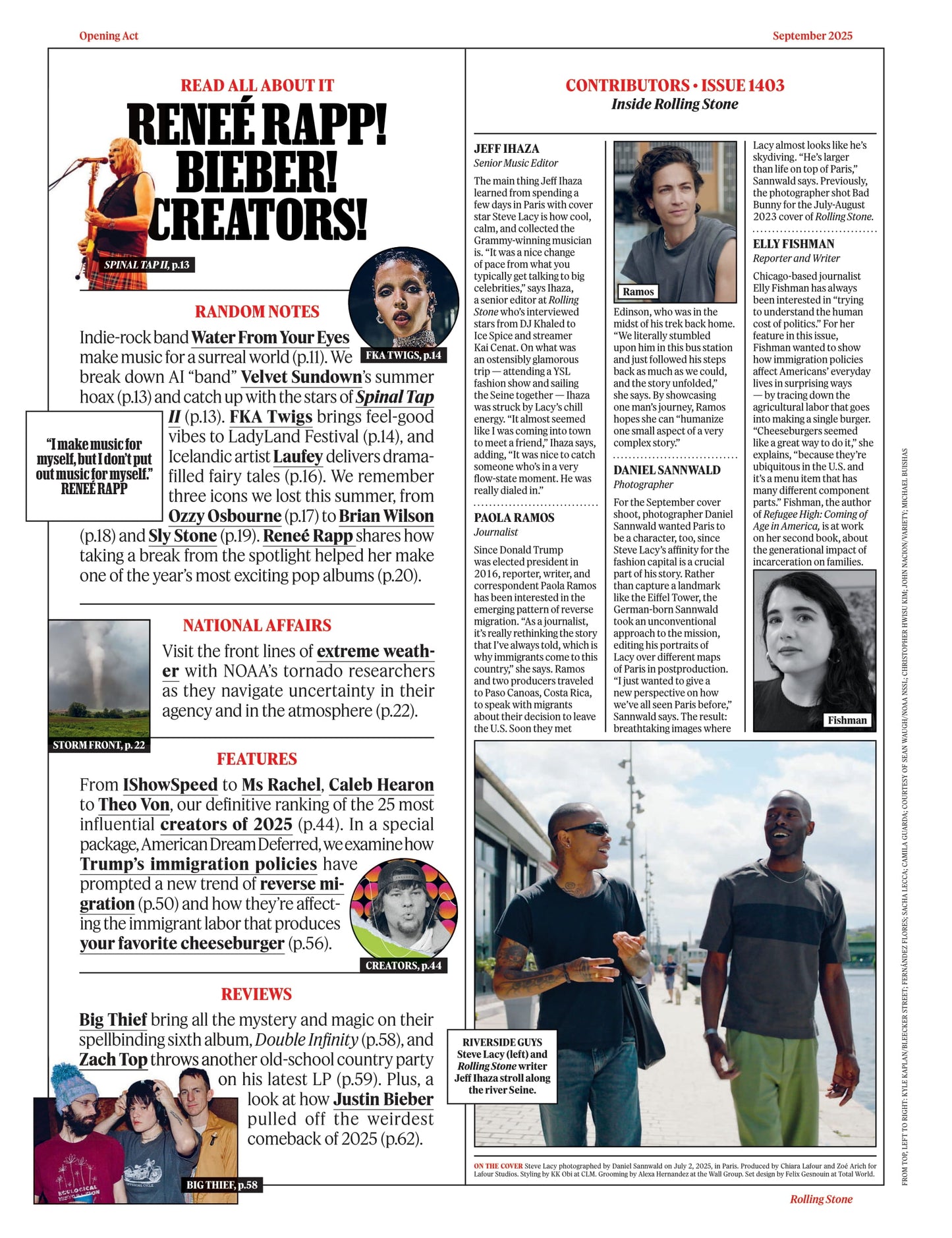 Rolling Stone - September 2025: Steve Lacy’s Life & Music, Renée Rapp Unfiltered, Remembering Sly Stone, Ozzy & Brian Wilson, Top Influential Creators, Americans Fleeing The American Dream & More!