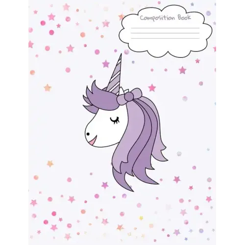 Composition Book: Unicorn Face Back To School Notebook For Girls - Purple Unicorn Face Front And Back Cover With Cute Confetti Stars And Dots