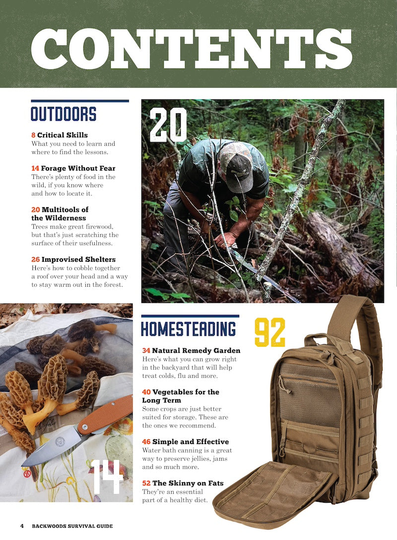 Backwoods Survival Guide - Living Off The Land No. 26: 200+ Tips, Spring Foraging, Improvised Shelters, DIY Alarms & Candles, Water Bath Canning, Trap Triggers, Water Filtration, Fire Kit & Gear Guide