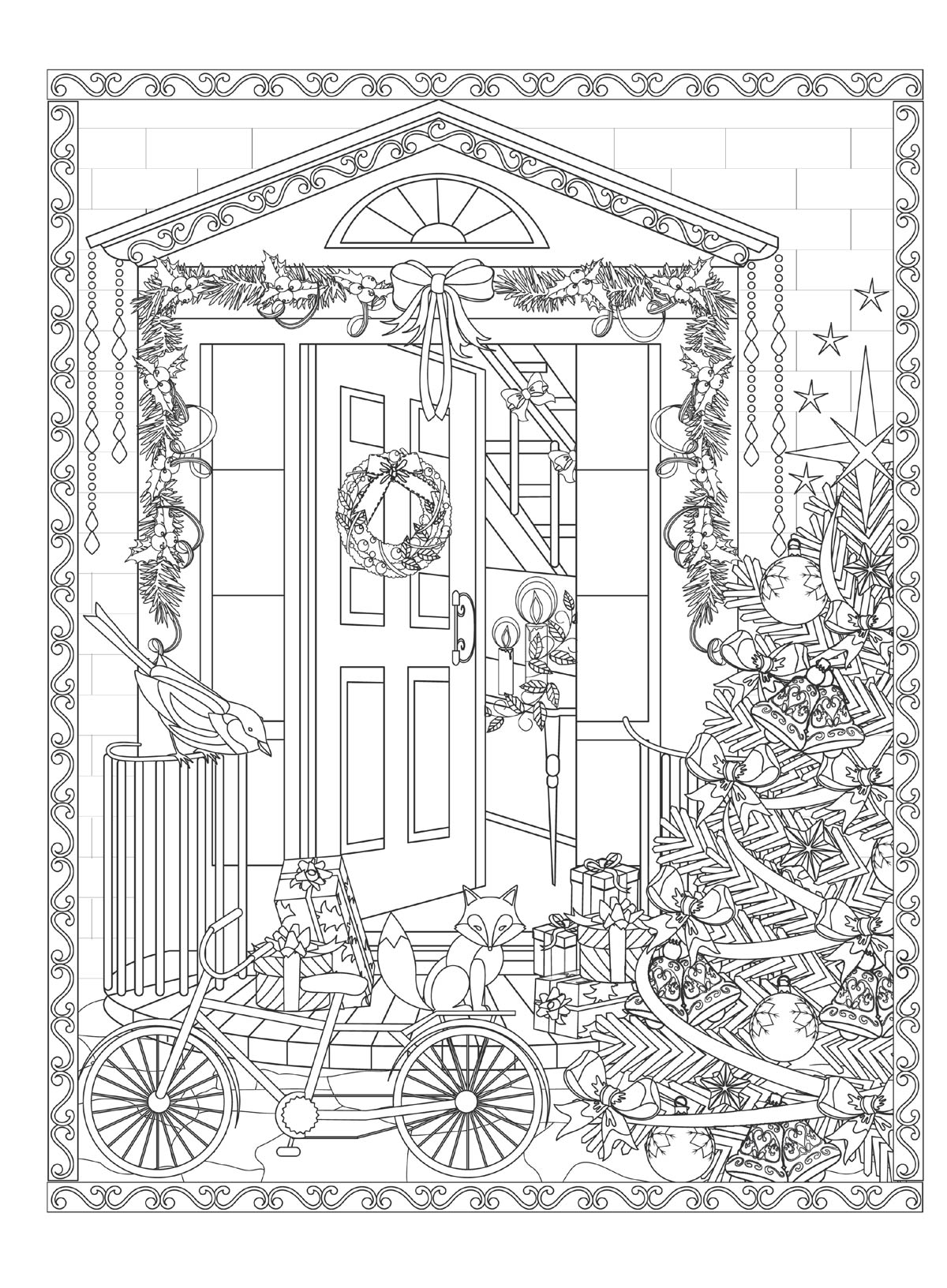 Christmas Coloring- 32 Joyous Seasonal Designs, Adult Coloring Book, Creative Way To Relax, Unwind & Unplug, Wreaths, Ornaments, Candy Canes, Christmas Trees, Gingerbread Houses, Snowmen, Santa & More
