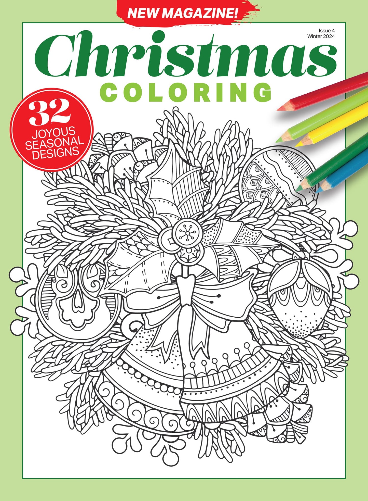 Christmas Coloring- 32 Joyous Seasonal Designs, Adult Coloring Book, Creative Way To Relax, Unwind & Unplug, Wreaths, Ornaments, Candy Canes, Christmas Trees, Gingerbread Houses, Snowmen, Santa & More