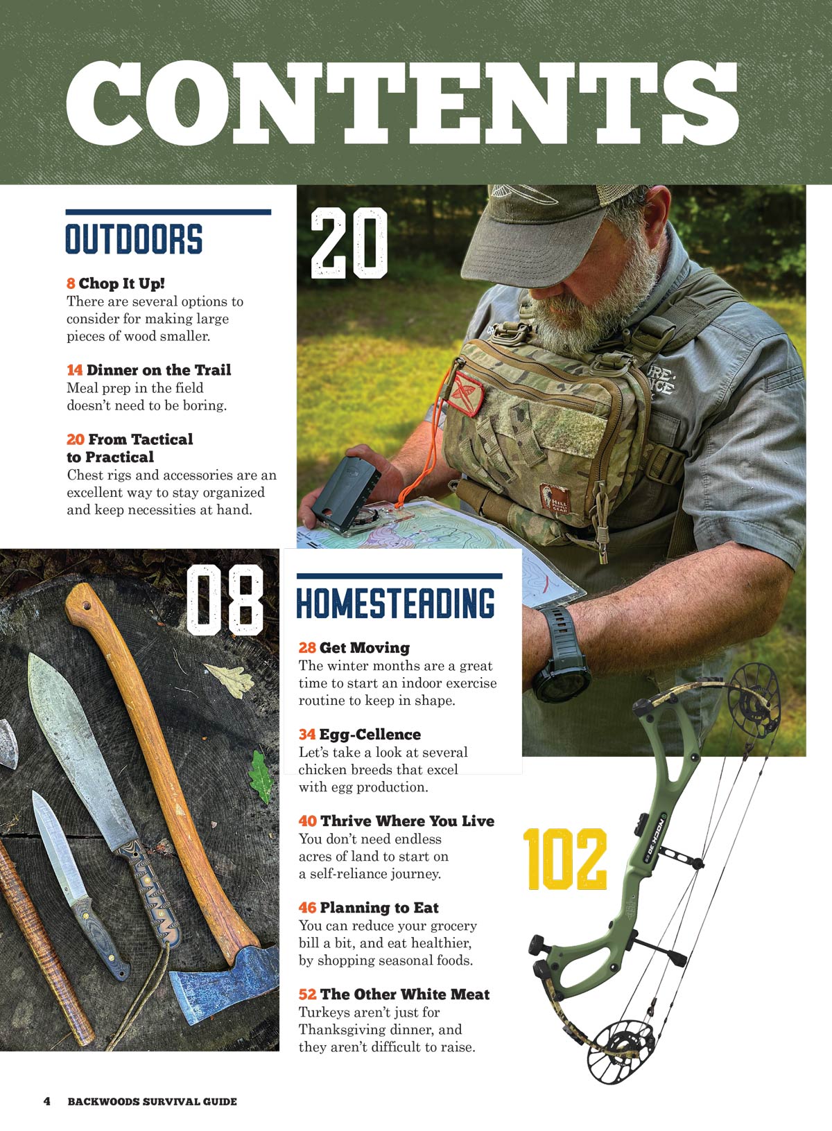 Backwoods Survival Guide - Living Off The Land No. 30: 200+ Essential Tips, Choosing Archery, Field Expedient Cooking, Supplies, Build A Knife Strop, DIY Body Care, Best New Gear, Choppers & More!