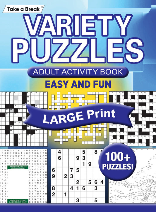 Variety Puzzles - 25.11.21: Easy & Fun Adult Activity Book, Over 100 Large Print Puzzles, Crosswords, Wordsearches, Sudoku, Dot To Dot Coloring, Boost Brain Power, Sharpen Your Memory, Relax & More!