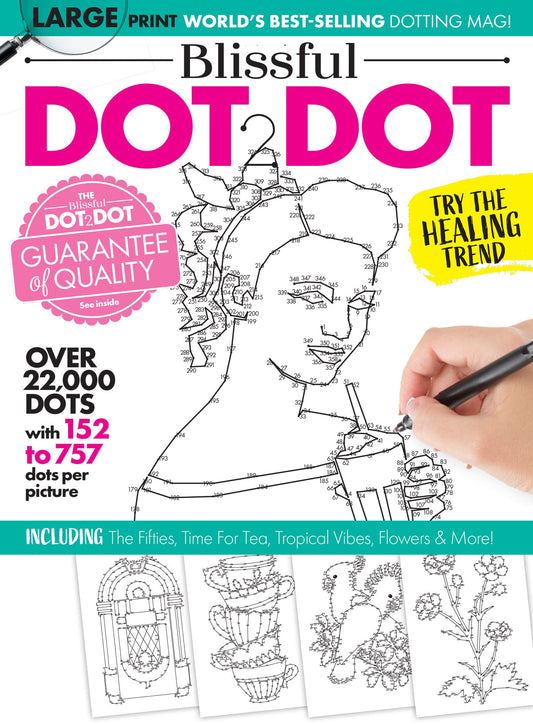 Blissful - Calming Dot to Dot: Designs Inspired By The 1950's, Tea Time, Tropical Vibes & Flowers, Perfect & Fun For All Ages, Connect The Dots & Then Color, Boost Focus, Improve Concentration & More!