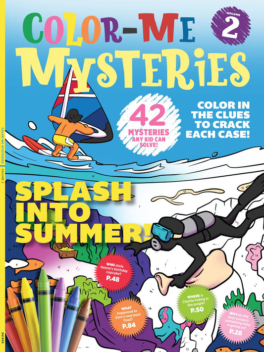 Color Me Mysteries - Volume 2: Splash Into Summer With 42 Mysteries Any Kid Can Solve, Color In The Clues To Solve The Case, Boost Creativity, Each Illustration Hides A Clue, Relax, Color & More!
