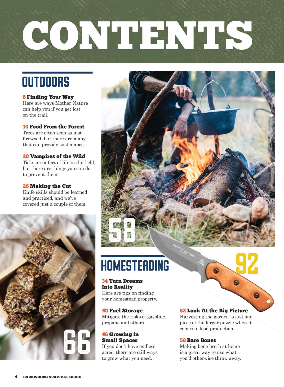 Backwoods Survival Guide - Living Off The Land No. 29: Bone Broth, Natural Navigation, Small Space Gardening, Ticks, DIY Cleaners, Outdoor Workshop, Eating Trees, Boot Selection, Gear Guide & More!
