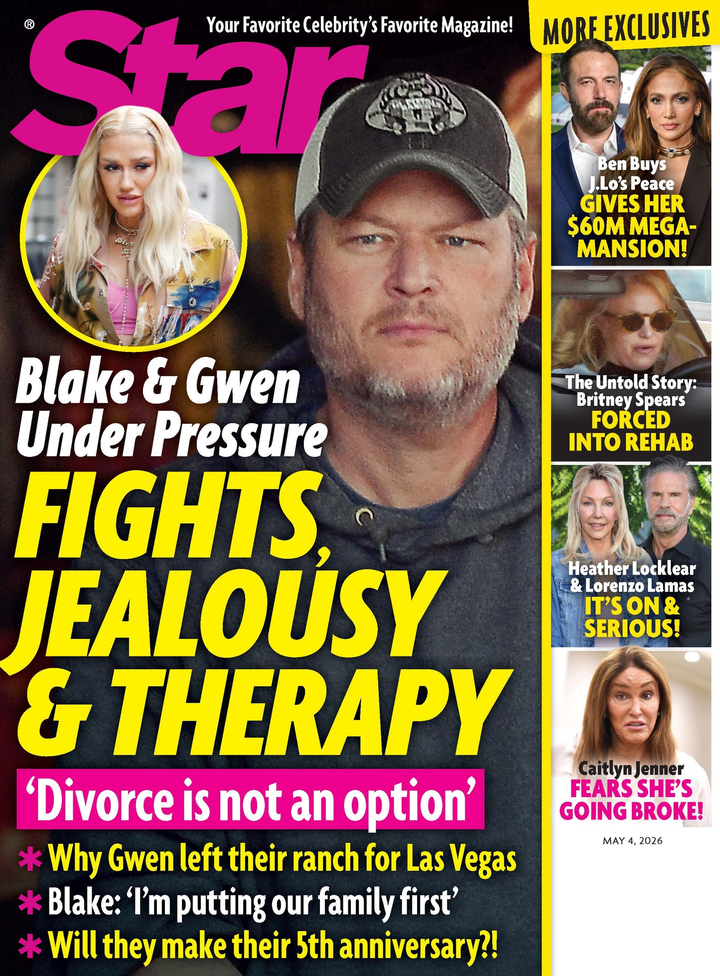 Star - 05.04.26: Blake & Gwen Under Pressure, Fights, Jealousy & Therapy, Britney Spears Forced Into Rehab, Ben Buys J.Lo's Peace, Heather Locklear & Lorenzo Lamas, Caitlyn Jenner Going Broke & More!