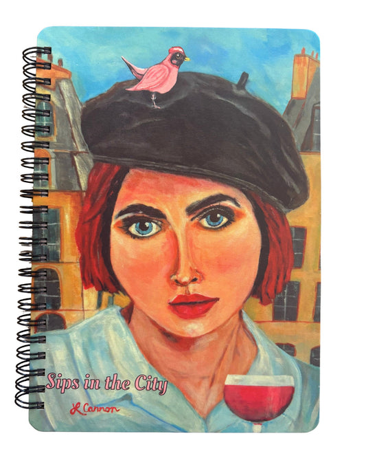 Sips in the City Lined Hardcover Journal for Women - Wine Lover Notebook