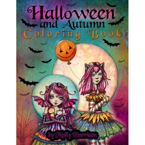 Halloween and Autumn Coloring Book by Molly Harrison: A Halloween coloring book featuring 25 pages of line art to color! Witches, Vampires, and More!