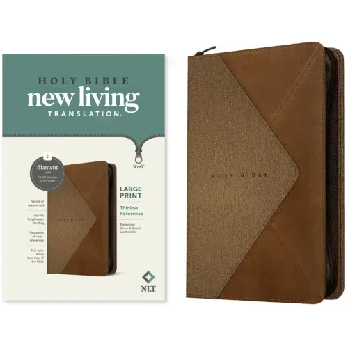 NLT Large Print Thinline Reference Zipper Bible, Filament Enabled (Leatherlike, Messenger Stone & Camel, Red Letter)