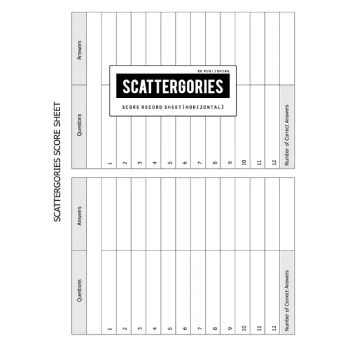 BG Publishing Scattergories Score Sheet: Scattergories Game Record Keeper for Keep Track Of Who's Ahead In Your Favorite Creative Thinking Category Ba