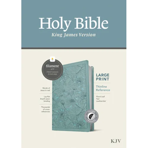 KJV Large Print Thinline Reference Bible, Filament Enabled (Leatherlike, Floral Leaf Teal, Indexed, Red Letter)