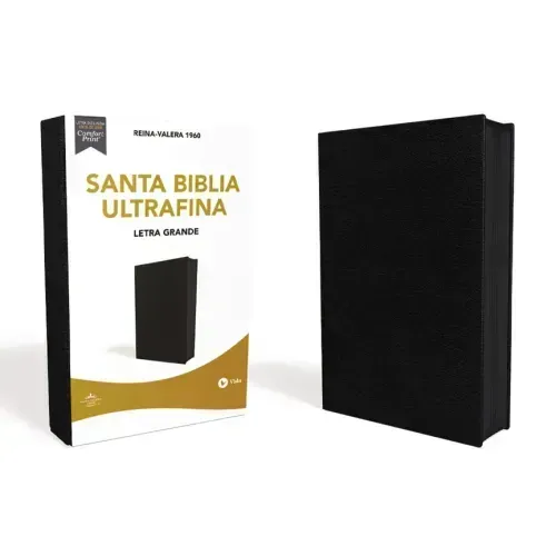 Rvr60, Santa Biblia, Ultrafina, Letra Grande, Piel Fabricada, Negro, Con Cierre, Palabras de Jesus En Rojo, Comfort Print